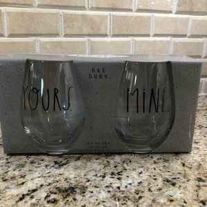Rae Dunn yours and mine stemless wine glasses